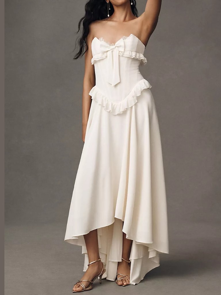New $898 For Love And Lemons Harmony Silk Strapless High-Low Wht Maxi Dress 4